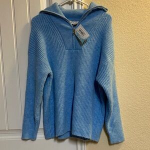 NWT- HYFVE Baby Blue Qtr Zip Ribbed Crew Neck Sweater- Size S